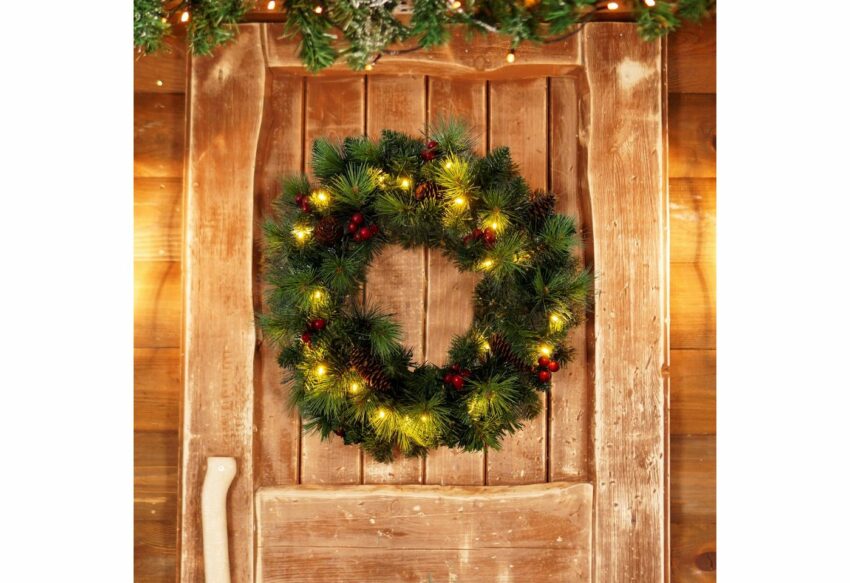 näve LED-Leuchtzweig »LED-Weihnachtskranz mit Beeren und Tannenzapfen - d: 35cm«, Timer-Kunstpflanzen-Ideen für dein Zuhause von Home Trends