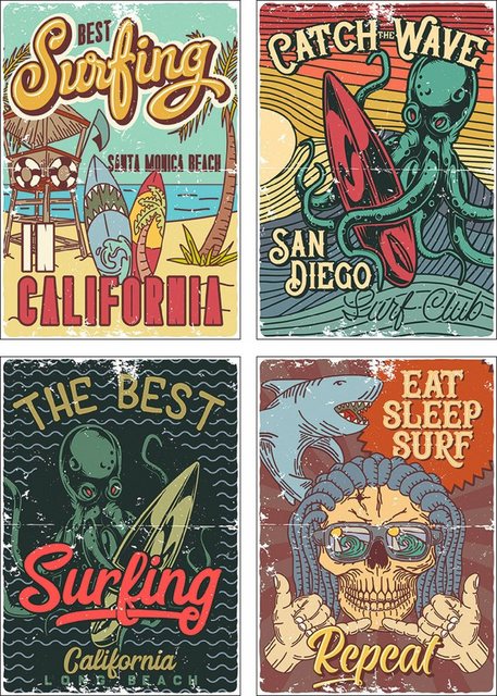 Artland Poster »Surfen in Kalifornien«, Sprüche & Texte (4 Stück), Poster, Wandbild, Bild, Wandposter-Bilder-Inspirationen