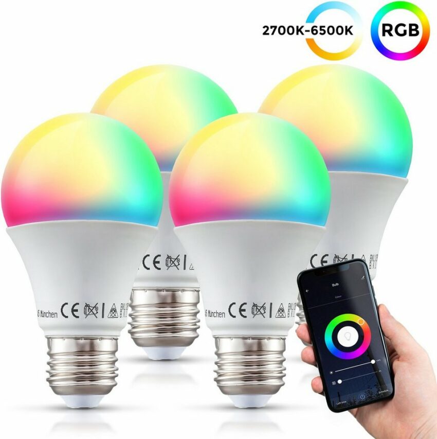 B.K.Licht LED-Leuchtmittel, E27, 4 Stück, Farbwechsler, Smart Home LED-Lampe RGB WiFi App-Steuerung dimmbar CCT Glühbirne 9W 806 Lumen-Leuchtmittel-Ideen für dein Zuhause von Home Trends