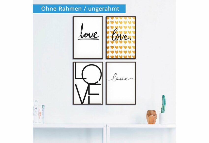 Artland Poster »4 x love - ein Hoch der Liebe«, Sprüche & Texte (4 Stück), Poster, Wandbild, Bild, Wandposter-Bilder-Ideen für dein Zuhause von Home Trends