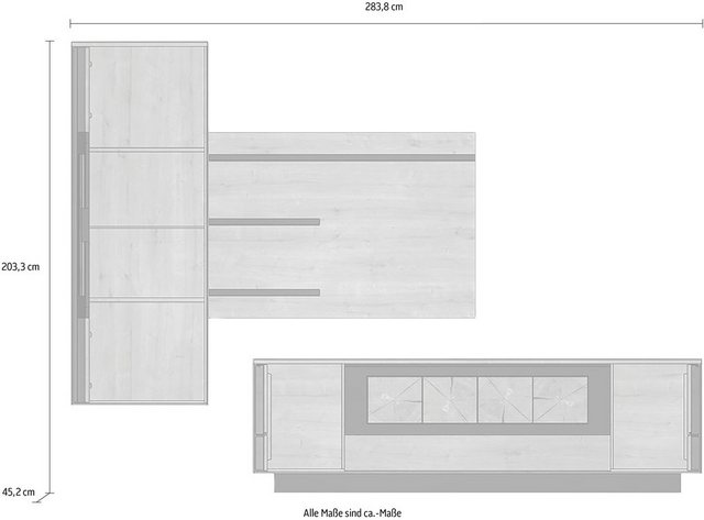 WÖSTMANN MARKENMÖBEL Wohnzimmer-Set »WM 1910«, Modell 0106S und 106SB, wahlweise mit Beleuchtung, wahlweise mit Gleitern, wahlweise mit Hängeelement links oder rechts-Wohnwände-Inspirationen