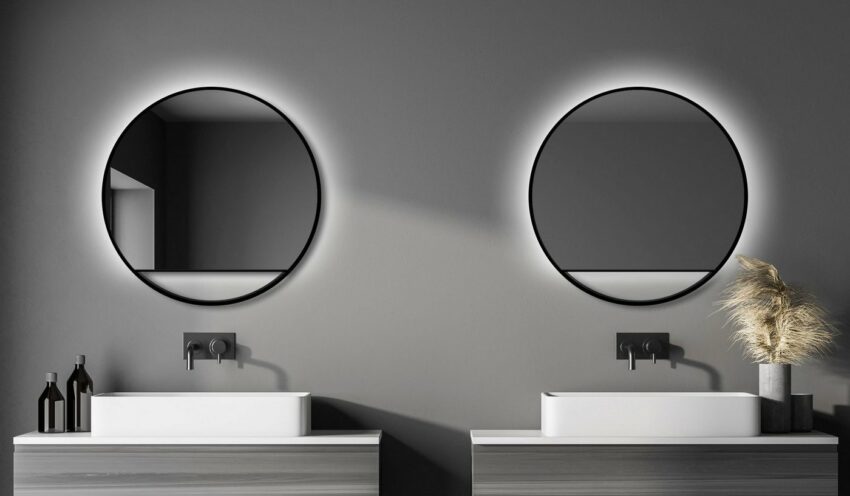 Talos Dekospiegel, rund, mit indirekter LED Beleuchtung in schwarz matt Ø 80 cm-Spiegel-Ideen für dein Zuhause von Home Trends