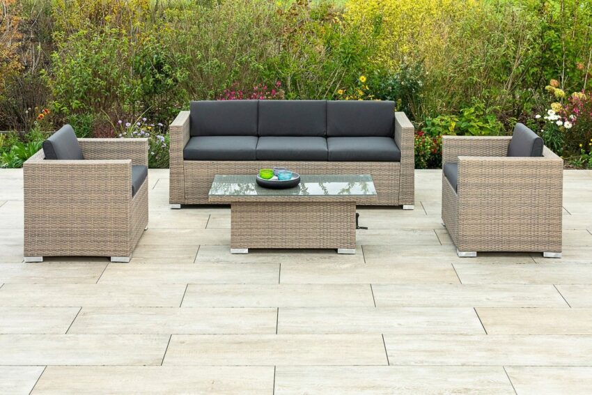 MERXX Gartenlounge-Set »Bellante«, (4-tlg), 2 Sessel, Sitzbank, ausziehbarer Tisch, mit Auflagen-Gartenmöbel-Sets-Ideen für dein Zuhause von Home Trends
