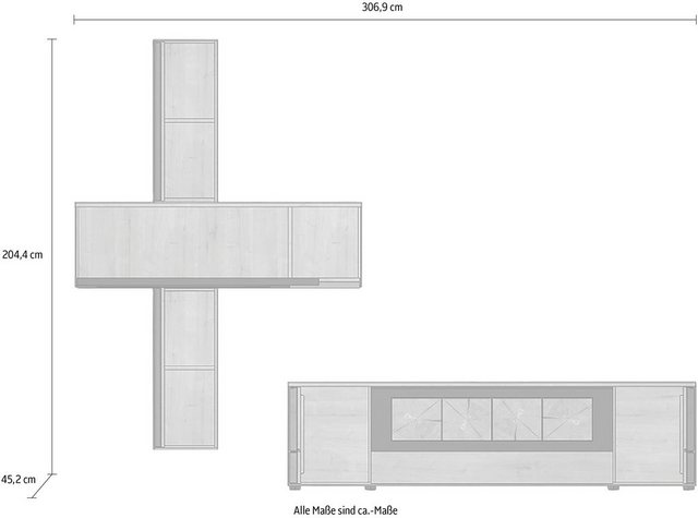 WÖSTMANN MARKENMÖBEL Wohnzimmer-Set »WM 1910«, Modell 0117G und 0117GB, wahlweise mit Beleuchtung, wahlweise mit Sockel, wahlweise mit Kombi-Hängeelement links oder rechts-Wohnwände-Inspirationen