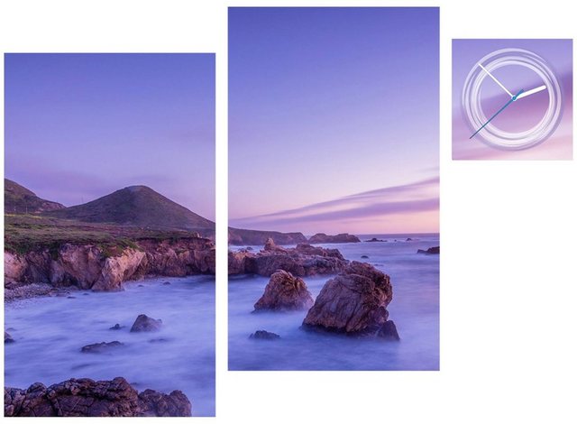Conni Oberkircher´s Bild »Violet Stones - Felsen im Meer«, Landschaften (Set), mit dekorativer Uhr, Küste, Nebel, Entspannung-Bilder-Inspirationen