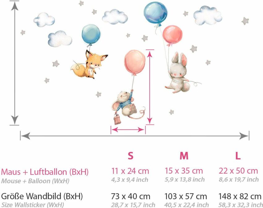 little DECO Wandtattoo »Little Deco Wandtattoo Fuchs Maus und Hase mit Luftballon«-Wandtattoos-Ideen für dein Zuhause von Home Trends