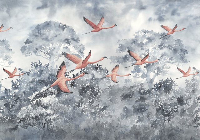 Komar Fototapete »Vliestapete Flamingos in the Sky«, glatt, bedruckt, geblümt, floral, realistisch, 400 x 280 cm-Tapeten-Inspirationen