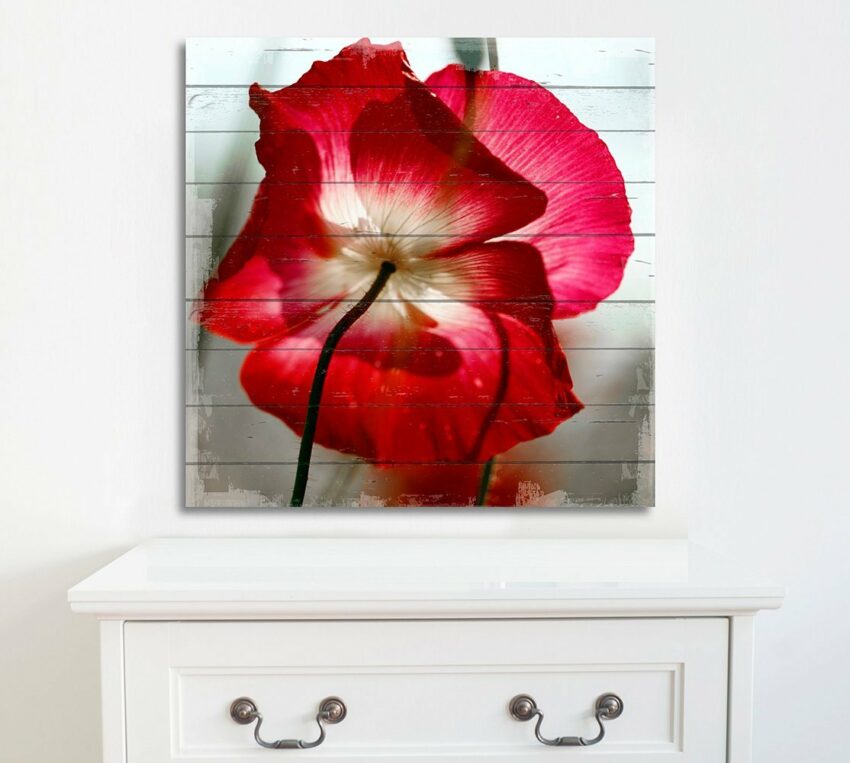 queence Holzbild »Rote Blüte«, 40x40 cm-Bilder-Ideen für dein Zuhause von Home Trends