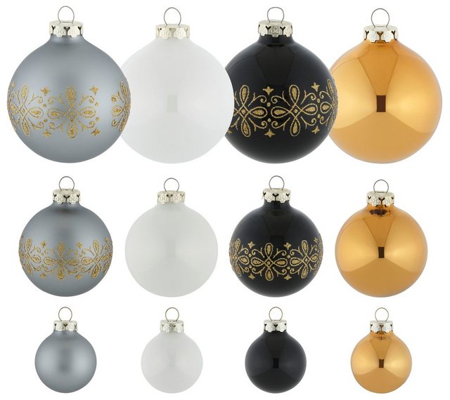 Thüringer Glasdesign Weihnachtsbaumkugel »Black&White&Gold« (30 Stück)-Weihnachtskugeln-Inspirationen