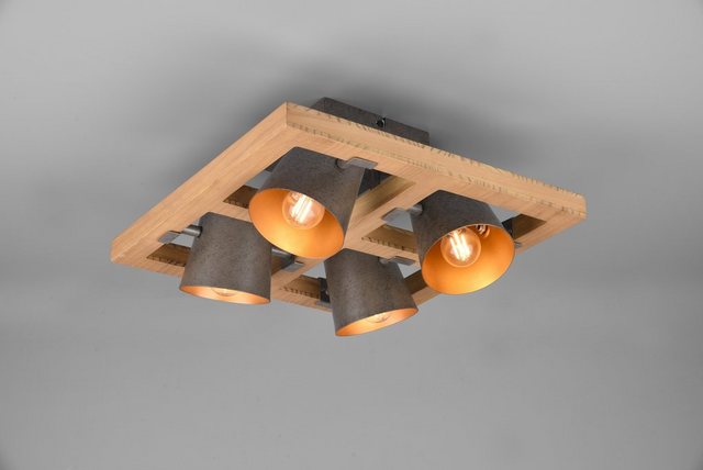 TRIO Leuchten Deckenleuchte »Bell«, Deckenlampe 4-flammig mit Schirmen in Glocken-Optik / Holz und Nickel-Antik-Kombination-Lampen-Inspirationen