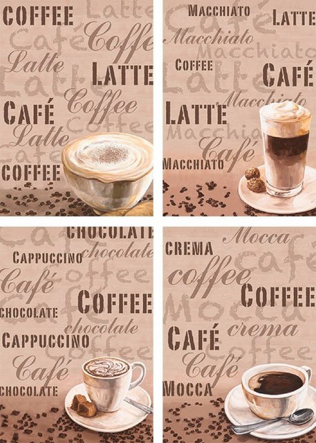 Artland Poster »Milchkaffee Latte MacchiatoChocolate«, Getränke (4 Stück), Poster, Wandbild, Bild, Wandposter-Bilder-Inspirationen