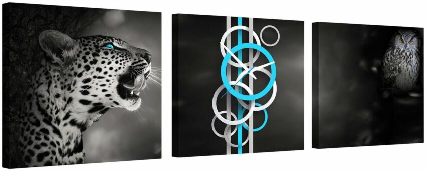 Conni Oberkircher´s Bild mit Uhr »Wild Nature - Wilde Tiere«, Tiger (Set), mit dekorativer Uhr, Raubkatze, Eule, Nacht-Bilder-Ideen für dein Zuhause von Home Trends