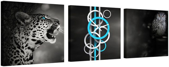 Conni Oberkircher´s Bild mit Uhr »Wild Nature - Wilde Tiere«, Tiger (Set), mit dekorativer Uhr, Raubkatze, Eule, Nacht-Bilder-Inspirationen