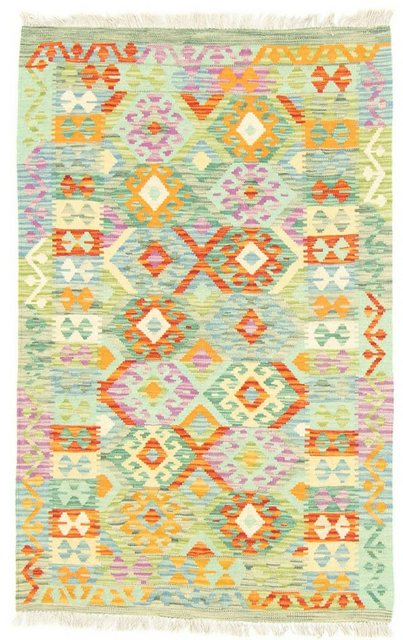 Wollteppich »Kelim Afghan Teppich handgewebt grün«, morgenland, rechteckig, Höhe 5 mm, Kurzflor-Teppiche-Inspirationen