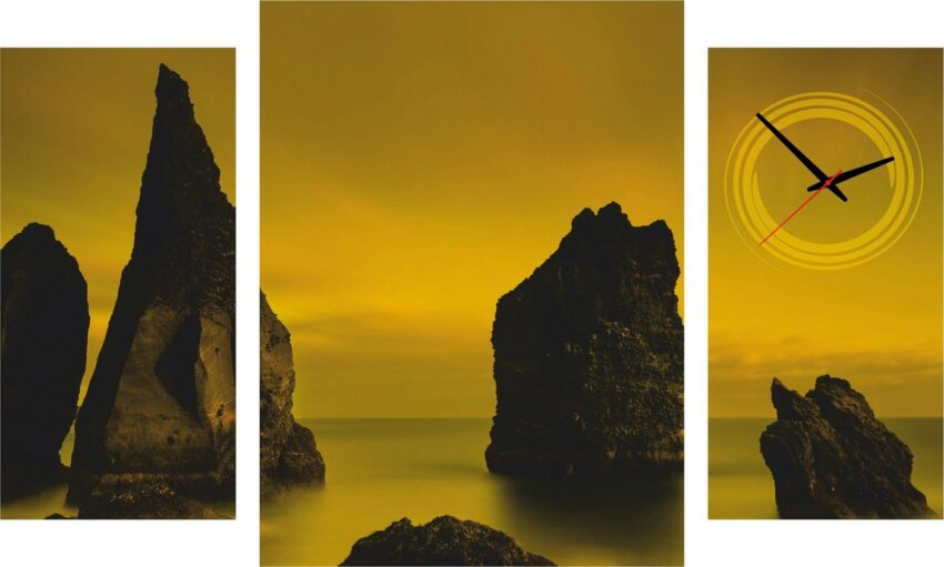 Conni Oberkircher´s Bild mit Uhr »Sepia Coast - Sepia Küste«, Meer (Set), mit dekorativer Uhr, Klippen, Sonnenuntergang, Natur-Bilder-Ideen für dein Zuhause von Home Trends