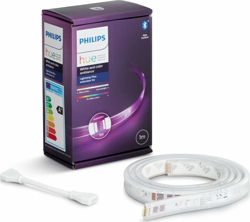 Philips Hue LED Stripe »Philips Hue White & Color Amb. LightStrip Plus 1m Erweiterung«, Philips Hue Lightstrip+ Erweiterung, 16 Millionen Farben und warmweißes bis kaltweißes Licht, steuerbar über Hue Bridge und Bluetooth, für Inbetriebnahme Basisset notwendig, beeindruckende Flexibilität, bis auf eine Länge von 10m erweiterbar, abgeschnittene Teile können in Verbindung mit einem weiteren Lightstrip Basis-Set verwendet werden, nicht rückwärts kompatibel mit Vorgängerversion-Lampen-Ideen für dein Zuhause von Home Trends