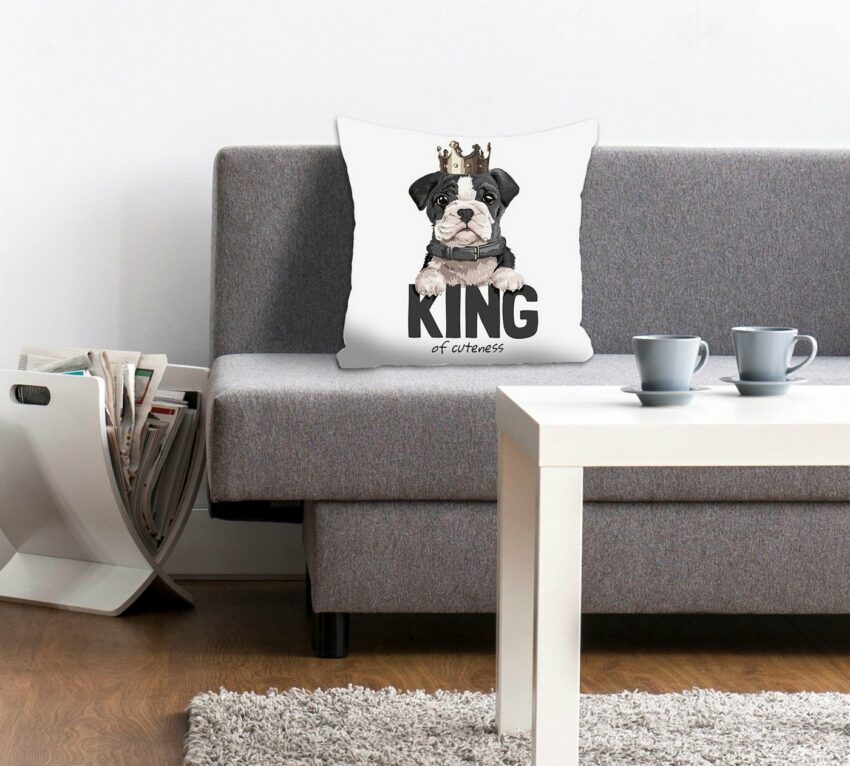 Kissenhülle »KING OF CUTENESS«, queence (1 Stück), mit einem Hund mit Krone-Kissen-Ideen für dein Zuhause von Home Trends
