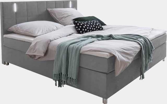 SalesFever Bett, mit LED-Beleuchtung im Kopfteil, Lounge Bett in weichem Samtvelours, Design Bett mit Matratze und Topper-Betten-Inspirationen
