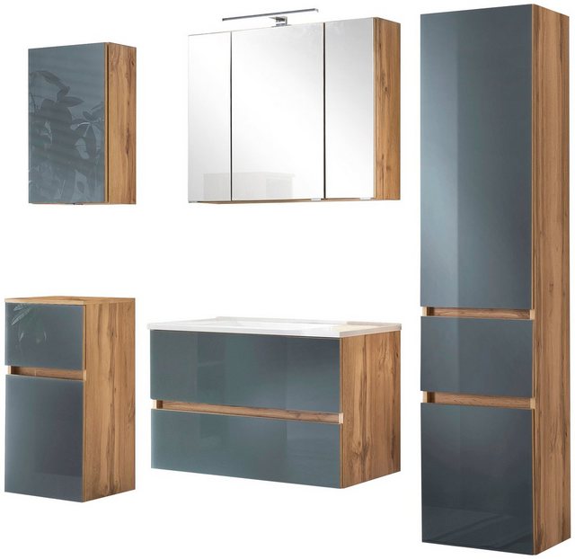 HELD MÖBEL Badezimmer-Set »Horki«, (Set, 5-St), bestehend aus Waschtisch-Set mit Seitenschrank, Breite 160 cm-Badmöbel-Sets-Inspirationen