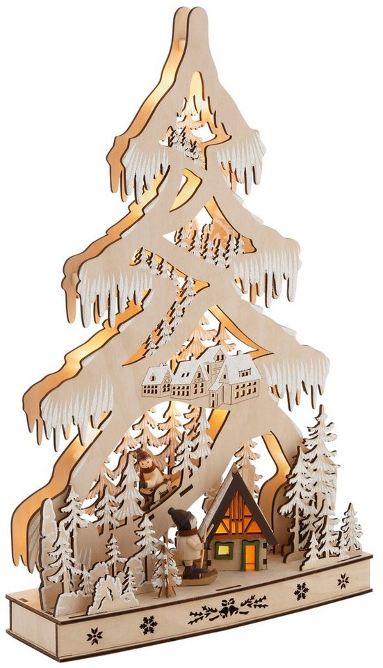 LED Baum »Schneelandschaft«, mit Hütte und Skifahrern, Höhe ca. 48 cm-Lampen-Ideen für dein Zuhause von Home Trends