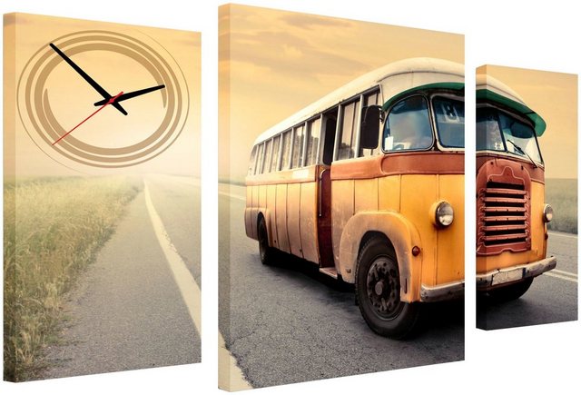 Conni Oberkircher´s Bild mit Uhr »Retro Bus«, Busse (Set), mit dekorativer Uhr, Vintage, Reisen, Sonnenuntergang-Bilder-Inspirationen