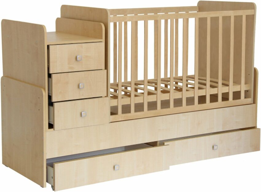 Polini kids Babybett »Simple 1100, natur«, mit zwei Bettschubkästen und Wickelstation, umbaubar zu Juniorbett und Kommode-Betten-Ideen für dein Zuhause von Home Trends