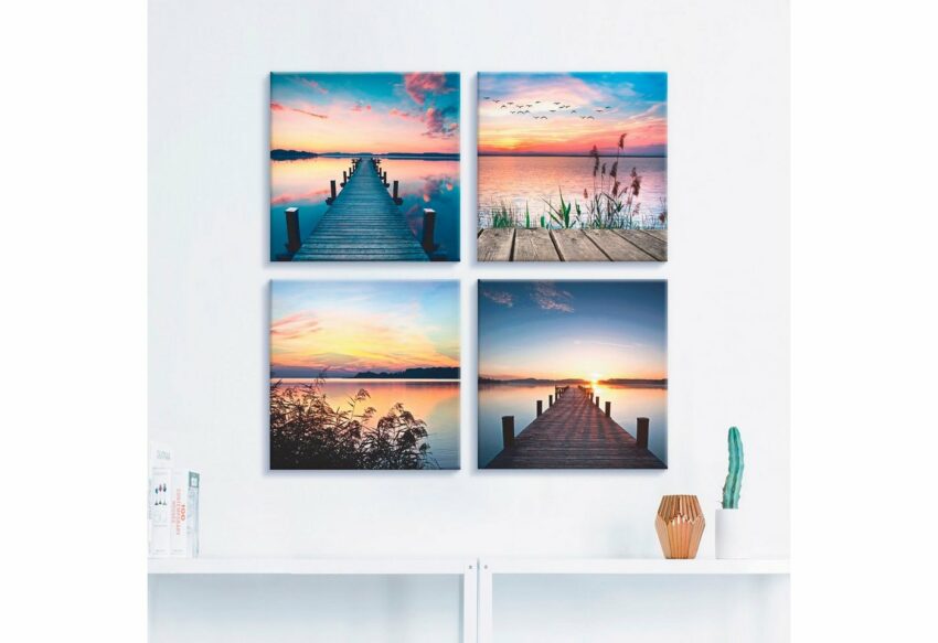 Artland Leinwandbild »Pier See Abendrot Schilf Sonnenstrahlen«, Gewässer (4 Stück)-Bilder-Ideen für dein Zuhause von Home Trends