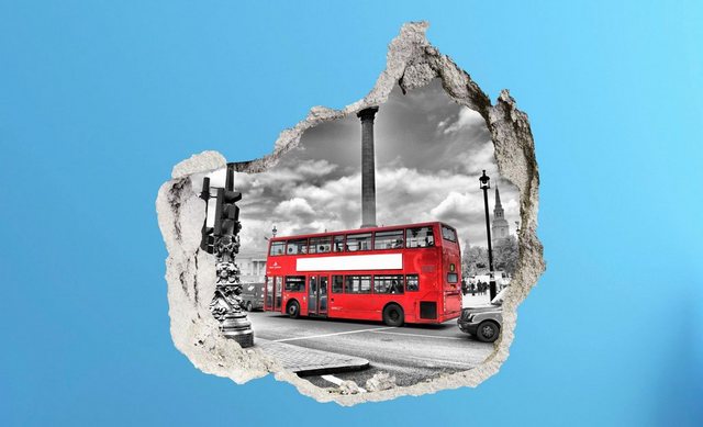 Conni Oberkircher´s Wandsticker »3 D Sticker Beton Red Bus - roter Bus«, Stadt, London, England, Doppeldecker-Wandtattoos-Inspirationen