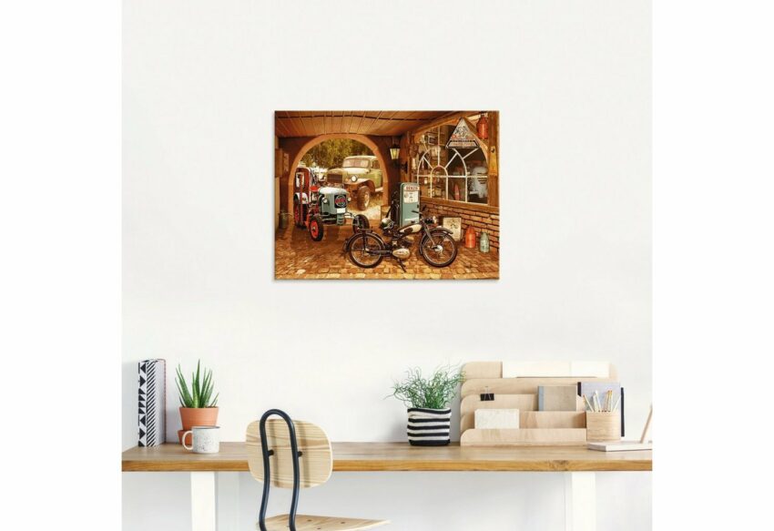 Artland Glasbild »Werkstatt mit Traktor und Motorrad«, Traktoren (1 Stück)-Bilder-Ideen für dein Zuhause von Home Trends