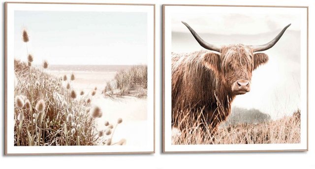 Reinders! Wandbild »Freie Natur Highlander - Kuh - Heide - Strand - Ruhe«, (2 Stück)-Bilder-Inspirationen