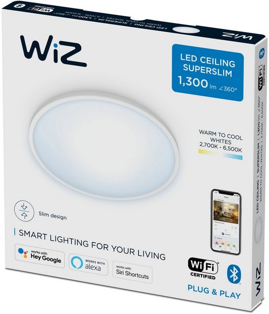 WiZ Deckenleuchte »WiZ Wi-Fi BLE 14W Super Slim W«, Die smarte Deckenleuchte WiZ Super Slim erzeugt in Wohnräumen ein einstellbares warm- oder kaltweißes Licht.-Lampen-Inspirationen