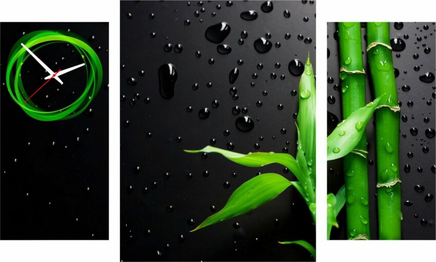 Conni Oberkircher´s Bild mit Uhr »Black & Green Nature - Bambus III«, Bambus (Set), mit dekorativer Uhr, Natur, Entspannung, Wellness-Bilder-Ideen für dein Zuhause von Home Trends