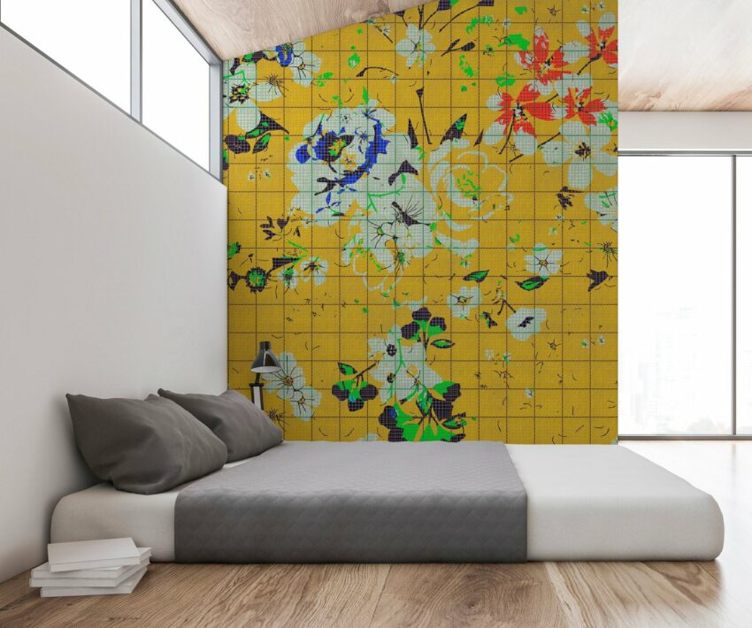 living walls Fototapete »Walls by Patel Flower Plaid 1«, glatt, (4 St)-Tapeten-Ideen für dein Zuhause von Home Trends