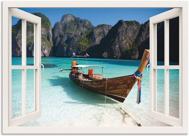 Artland Wandbild »Fensterblick Maya Bay Koh Phi Phi Leh«, Fensterblick (1 Stück), in vielen Größen & Produktarten - Alubild / Outdoorbild für den Außenbereich, Leinwandbild, Poster, Wandaufkleber / Wandtattoo auch für Badezimmer geeignet-Bilder-Inspirationen