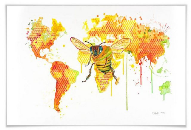 Wall-Art Poster »Bees World«, Schriftzug (1 Stück), Poster, Wandbild, Bild, Wandposter-Bilder-Inspirationen