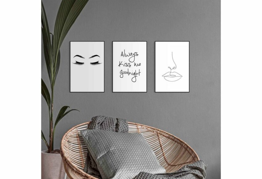 Reinders! Wandbild »Kuss Linienzeichnung - Illustration - Modern - Zitat - Frau«, (3 Stück)-Bilder-Ideen für dein Zuhause von Home Trends
