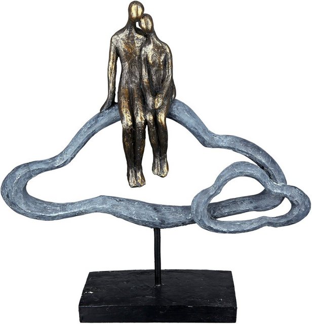 Casablanca by Gilde Dekofigur »Skulptur Lovecloud, bronzefarben/grau« (1 Stück), Dekoobjekt, Höhe 32 cm, Pärchen auf Wolke, auf schwarzer Basis, Wohnzimmer-Figuren-Inspirationen