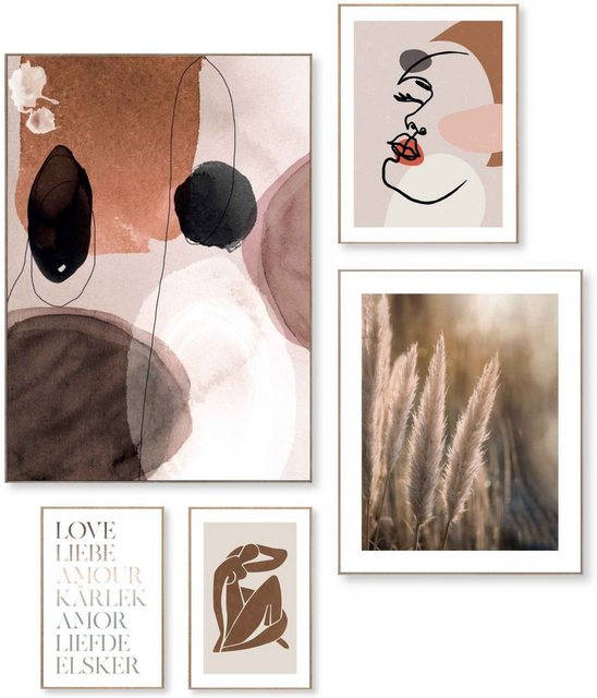 Reinders! Wandbild »Love match Abstrakte Formen - Linienzeichnung - Vrouw - Erdfarben - Liebe«, (5 Stück)-Bilder-Inspirationen