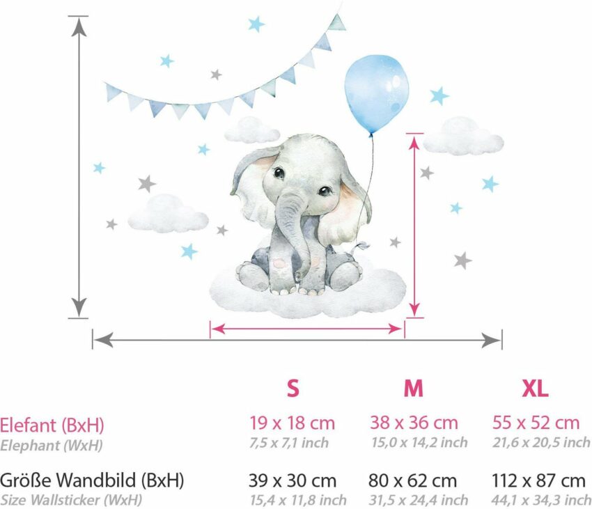 little DECO Wandtattoo »Little Deco Wandtattoo Elefant mit Luftballon blau & Sterne«-Wandtattoos-Ideen für dein Zuhause von Home Trends