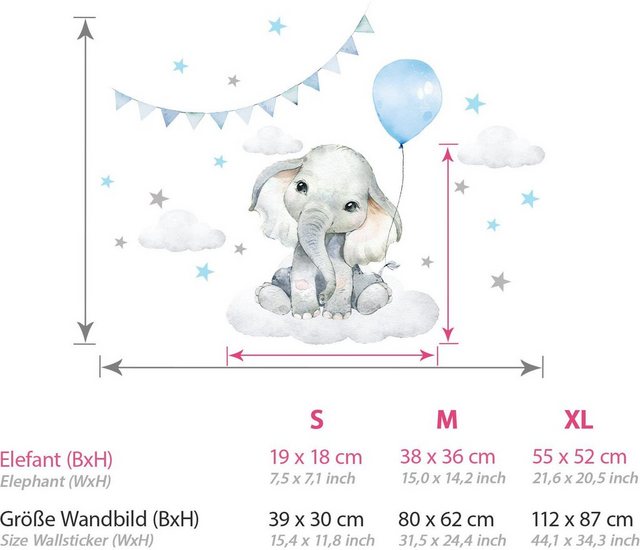 little DECO Wandtattoo »Little Deco Wandtattoo Elefant mit Luftballon blau & Sterne«-Wandtattoos-Inspirationen