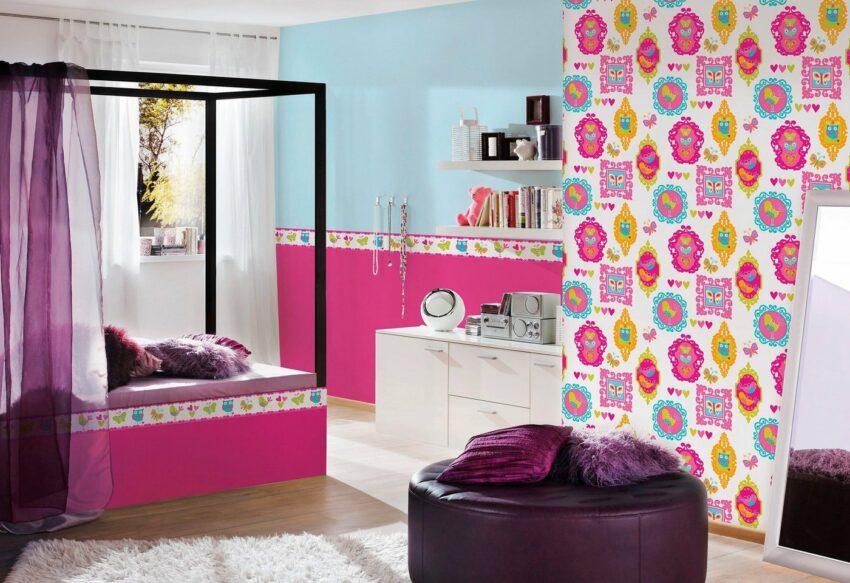 living walls Bordüre »Kids Party«, glatt, Borte mit Eulen, Vögeln und Schmetterlingen Kinderzimmer, selbstklebend-Bordüren-Ideen für dein Zuhause von Home Trends
