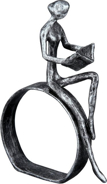 Casablanca by Gilde Dekofigur »Design Skulptur Leserin, silber« (1 Stück), Dekoobjekt, aus Metall, Höhe 19 cm, antikfinish Wohnzimmer-Figuren-Inspirationen