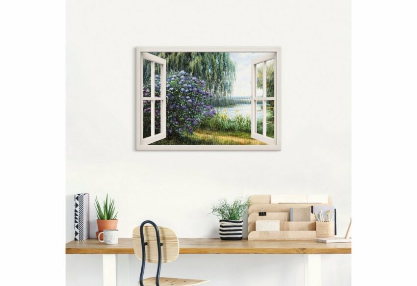 Artland Wandbild »Hortensien am See«, Fensterblick (1 Stück), in vielen Größen & Produktarten - Alubild / Outdoorbild für den Außenbereich, Leinwandbild, Poster, Wandaufkleber / Wandtattoo auch für Badezimmer geeignet-Bilder-Ideen für dein Zuhause von Home Trends