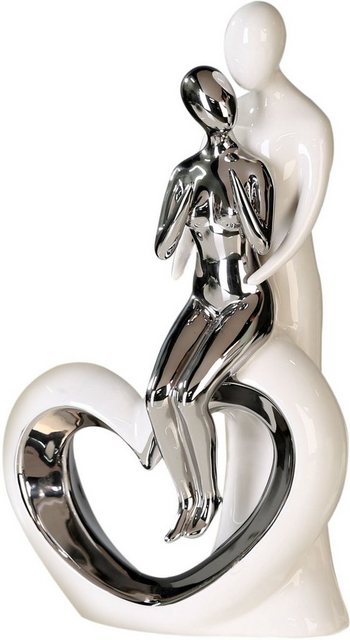 GILDE Dekofigur »Skulptur Romanze, weiss/silber« (1 Stück), Dekoobjekt, Höhe 33,5, aus Keramik, Wohnzimmer-Figuren-Inspirationen