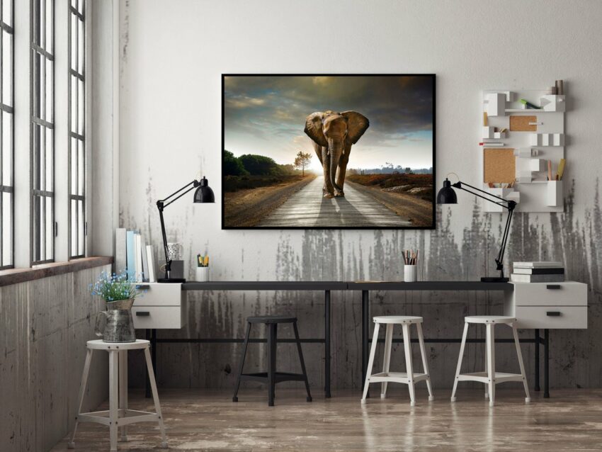 Spiegelprofi GmbH Bild mit Rahmen »Street elephant«, (1 Stück), hochwertiger Kunstdruck, Rahmen schwarz-Bilder-Ideen für dein Zuhause von Home Trends