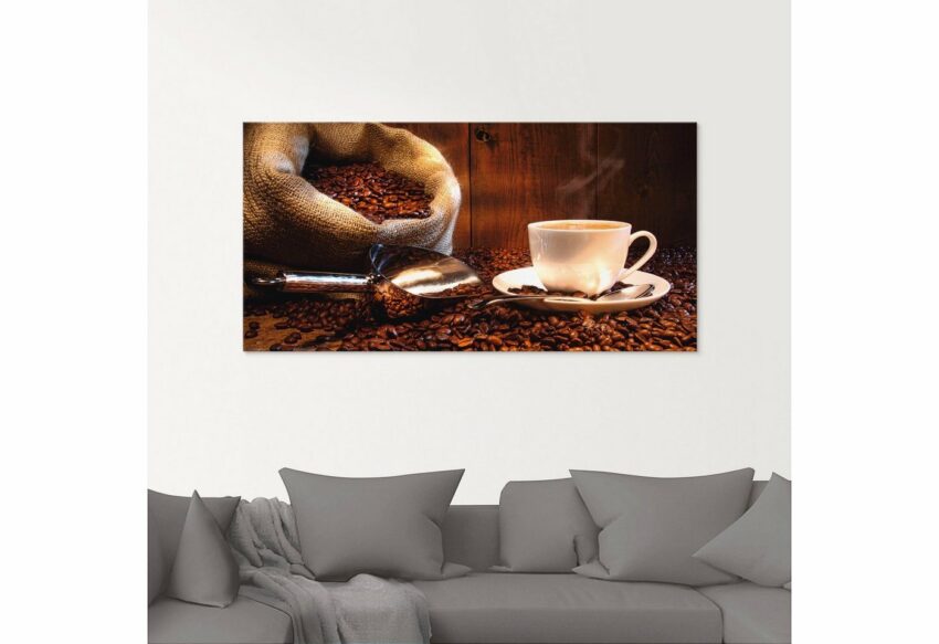 Artland Glasbild »Kaffeetasse und Leinensack auf Tisch«, Getränke (1 Stück)-Bilder-Ideen für dein Zuhause von Home Trends