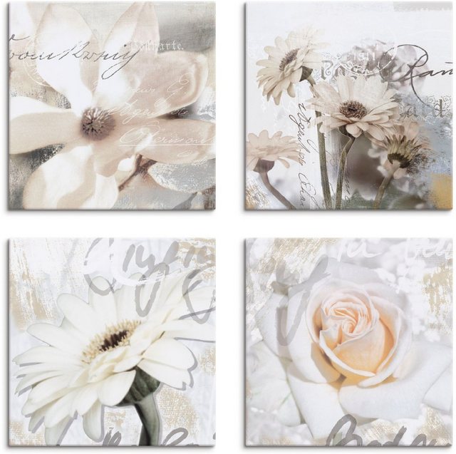 Artland Leinwandbild »Magnolie Gerberas Rosen in Buchstaben«, Blumen (4 Stück)-Bilder-Inspirationen