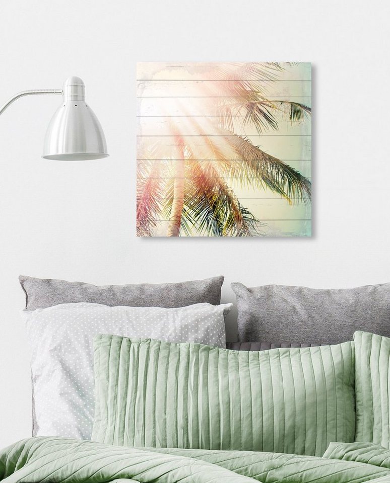 queence Holzbild »Sonnige Palmen«, 40x40 cm-Bilder-Ideen für dein Zuhause von Home Trends