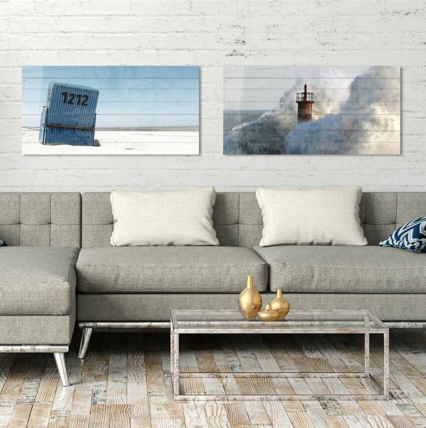 queence Holzbild »Blauer Strandkorb in Blauem Himmel«, 40x80 cm-Bilder-Ideen für dein Zuhause von Home Trends