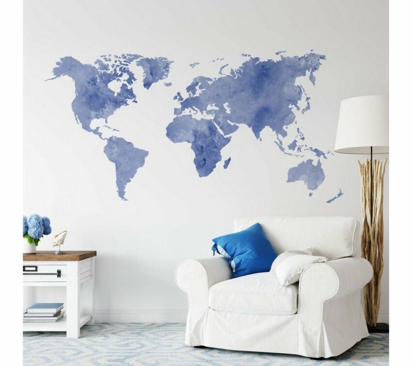 Wall-Art Wandtattoo »Aquarell Weltkarte Aqua« (1 Stück)-Wandtattoos-Ideen für dein Zuhause von Home Trends
